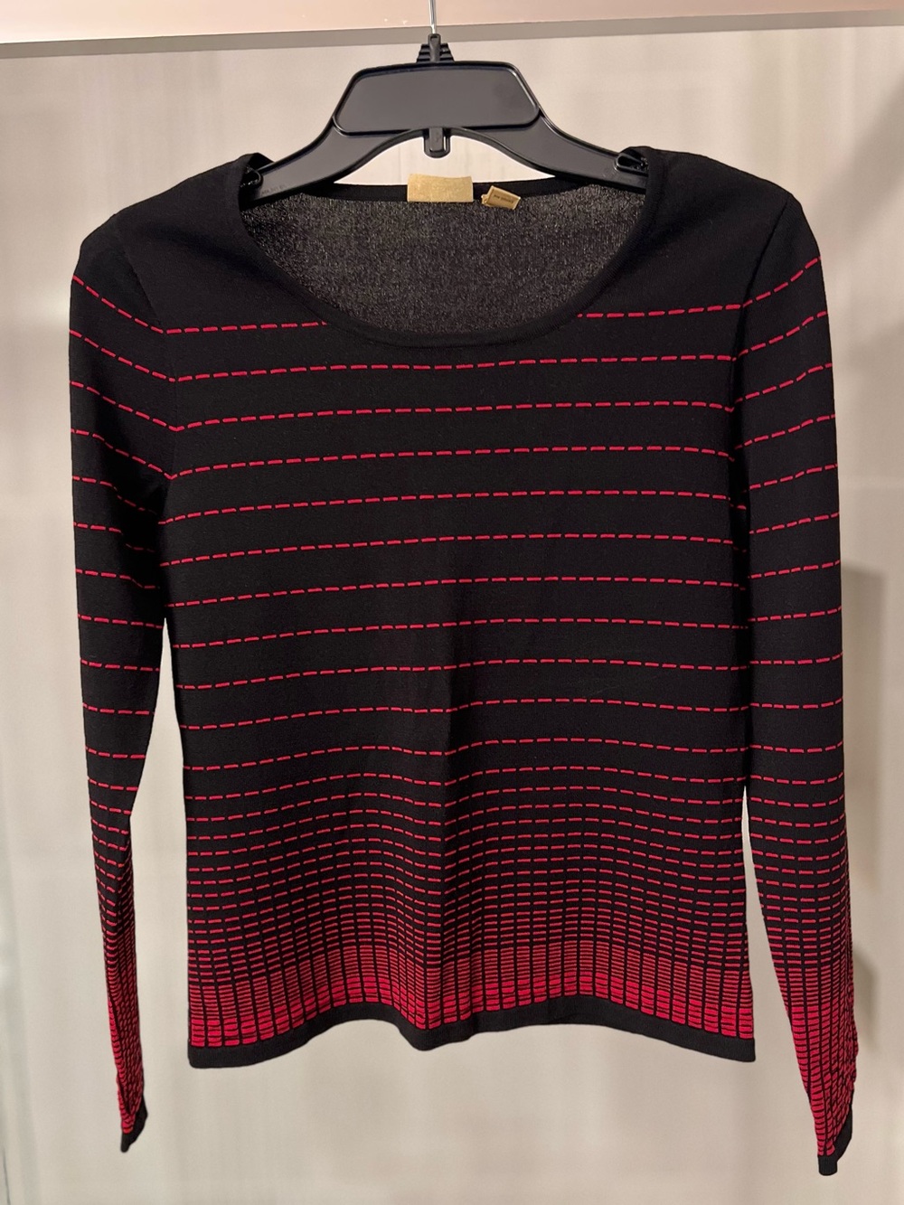 Caslon Vintage Black Red Stitched Striped Sweater Top Scoop Neck Extra Small